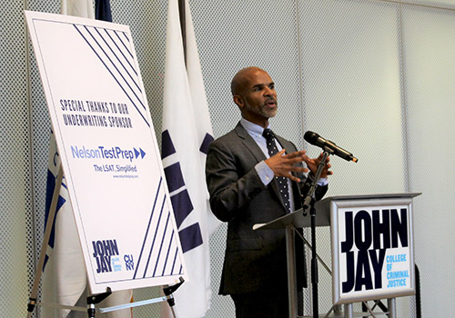 Davidson speaking to the audience